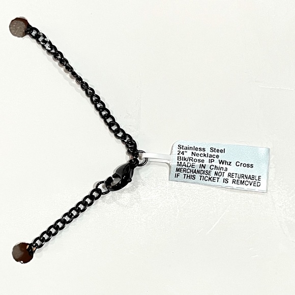 HELEN ANDREWS Stainless Steel Tricolor Cross w/Cubic Zirconia Pendant 24Inch NWT - Picture 5 of 11